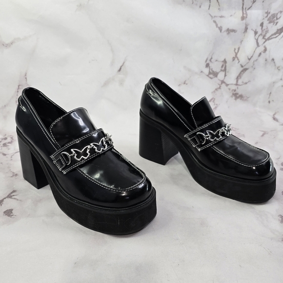 Delias Dolls Kill Loafer Women 10 Black Patent There She Platform Butterfly Shoe - Picture 4 of 11